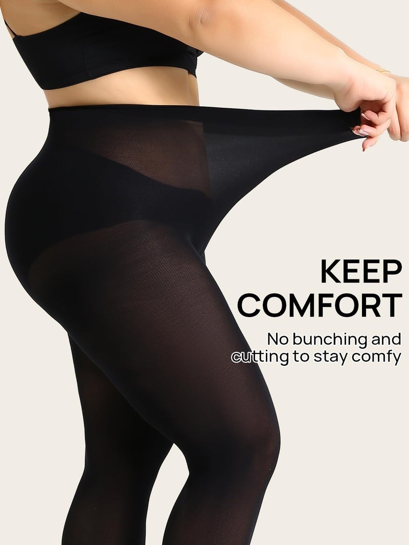 MANZI Women's Control Top Plus Size Tights for Women High Waist Opaque Pantyhose 2 Pairs Black XX-Large - Image 5